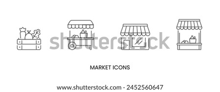 Vector outdoor market, shop icon, box with vegetables and fruit icon in solid, gradient and line styles and lineal color. Trendy colors. Isolated on a white background. Editable stroke