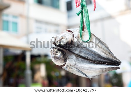 Sliced fish hanging out to dry at Tai O village, Hong Kong