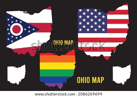 Ohio state flag and map vector