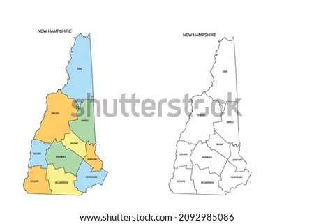 New Hampshire Map with County Lines and color