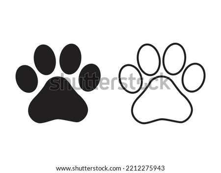 Footprint pet. Paw prints. Dog or cat vector, icon. Foot puppy isolated on white background. Black silhouette paw. Cute shape paw print. Walks for design. Animal track. Trace foot dog, cat. 