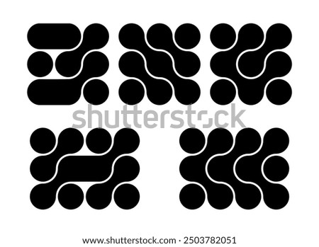 Set of connected black dots. Transition metaballs. Integration symbol. Circles pattern. Vector illustration