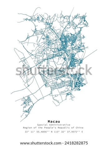 Street map of Macau,Special Administrative Region of the People's Republic of China  ,vector image for digital marketing ,wall art and poster prints.