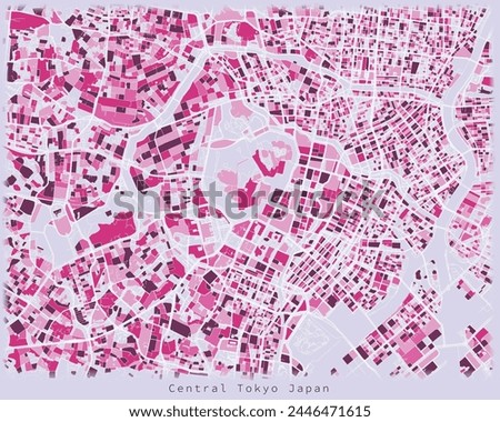 Central Tokyo Japan,Urban detail color Streets Roads Map  ,vector element template image for marketing ,product ,wall art and poster prints.