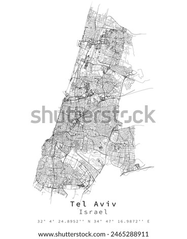 Tel Aviv,Israel,accurate map,Urban detail Streets Roads Map  ,vector element template image for marketing ,product ,wall art and poster prints.