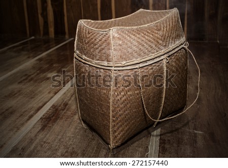 Retro wicker bag on a wooden table