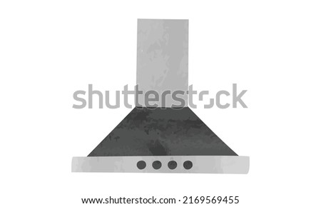 Steel kitchen hood watercolor style vector isolated on white background. Stove hood, ventilation hood, vent hood, extractor fan, fume extractor, electric chimney clipart cartoon hand drawn ストックフォト © 