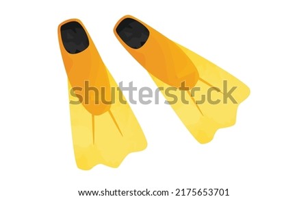 Scuba diving fins clipart. Simple flippers watercolor style vector illustration isolated on white background. Yellow diving fins cartoon hand drawn style. Pair of flippers isolated vector design
