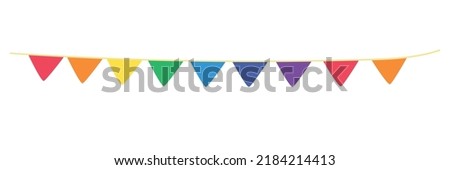 Carnival garland with triangle flags vector design. Colorful pennants flags for birthday, party, celebration or festival clipart, drawing style illustration isolated on white. Party garland flat style ストックフォト © 