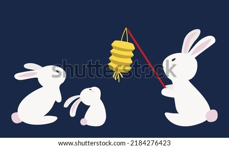 Cute rabbits family holding lantern vector design. Moon Festival or Mooncake Festival rabbits clipart. Happy Mid Autumn Festival cute bunny enjoying lantern cartoon style. Mid-Autumn Festival mascot