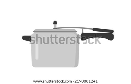 Pressure cooker clipart vector illustration. High pressure aluminium cooking pot with safety cover flat vector design. Multicooker sign icon. Pressure cooker cartoon clipart. Kitchen cooking concept