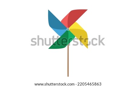 Colorful pinwheel clipart. Simple cute paper pinwheel with 4 blades flat vector illustration isolated on white. Children toy colored wind turbine cartoon style icon. Toy windmill propeller icon