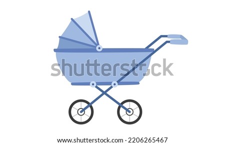 Baby carriage clipart. Simple cute baby pram stroller flat vector illustration. Baby carriage pram stroller cartoon hand drawn doodle style. Kids, baby shower, newborn and nursery decoration concept