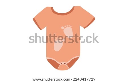 Orange baby bodysuit clipart. Simple cute baby bodysuit with footprint design flat vector illustration. Baby bodysuit, body children, baby shirt, romper, clothes for newborns cartoon drawing