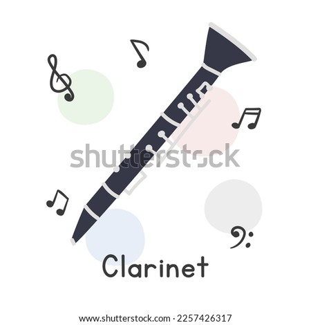 Clarinet clipart cartoon style. Simple cute clarinet single-reed woodwind instrument flat vector illustration. Wind instrument hand drawn doodle style. Clarinet vector design