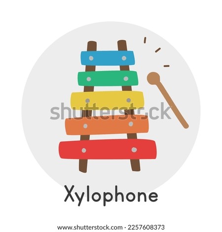 Xylophone clipart cartoon style. Simple cute children's rainbow color xylophone musical instrument flat vector illustration. Percussion instrument xylophone hand drawn doodle style. Colorful xylophone
