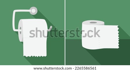 Toilet paper roll with long shadow in flat style vector illustration, hand drawn doodle style. Simple toilet paper roll clipart cartoon. Toilet paper with metal holder cute vector illustration