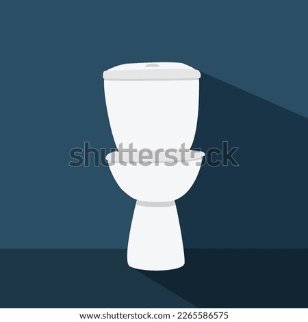 Toilet bowl with long shadow in flat style vector illustration. Simple toilet bowl clipart cartoon hand drawn doodle style. White ceramic toilet bowl cute vector illustration