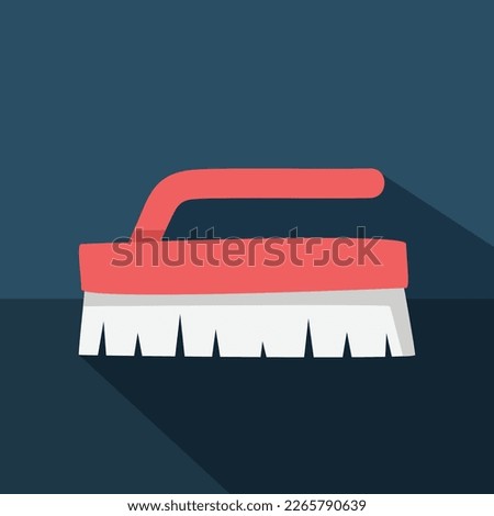 Toilet hand brush with long shadow in flat style vector illustration. Simple small brush for cleaning the toilet or bathroom clipart cartoon, hand drawn doodle. Cleaning service tool vector design