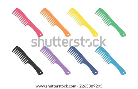 Set of multicolored hair comb in flat style vector illustration. Simple plastic hairbrush or comb clipart cartoon style, hand drawn doodle style. Home domestic cute vector illustration