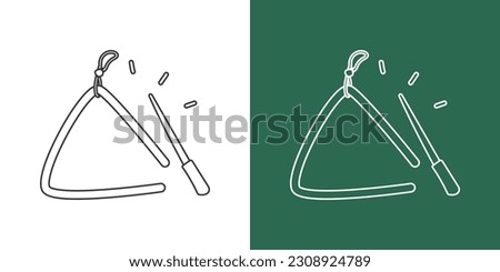 Musical triangle line drawing cartoon style. Percussion instrument triangle with stick clipart drawing in linear style isolated on white and chalkboard background. Musical instrument clipart concept
