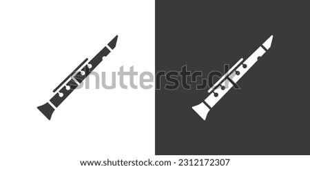 Clarinet flat web icon. Clarinet logo design. Woodwind instrument clarinet sign silhouette solid black icon vector design. Musical instruments concept