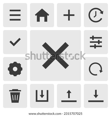 Cancel icon vector design. Simple set of smartphone app icons silhouette, solid black icon. Phone application icons concept. Cancel, delete, select, checked,  menu, add, home, save, setting buttons