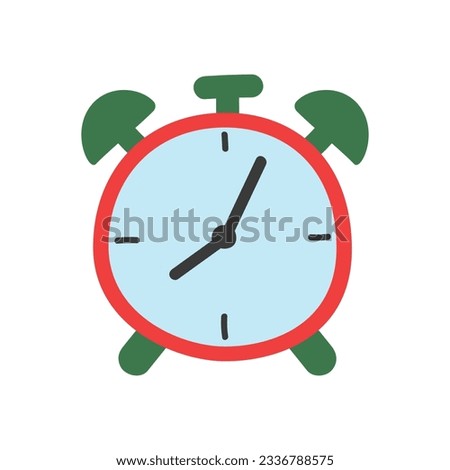 Vintage alarm clock clipart. Simple cute alarm clock with bells flat vector illustration cartoon style hand drawn. Students, classroom, school supplies, back to school concept