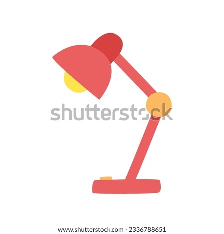 Desk lamp clipart. Simple red student desk lamp flat vector illustration clipart cartoon style, hand drawn doodle. Students, classroom, school supplies, back to school concept