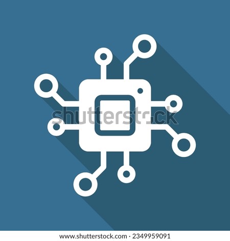 Simple chip processor flat icon with long shadow. Computer Science icon pictogram vector illustration. University, chip, AI, artificial intelligence, computer science concept. Logo design