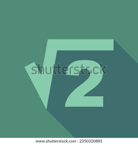 Square root of 2 flat icon with long shadow. Simple Math symbol icon pictogram vector illustration. School subject, calculation, function, formula, square root icon, Mathematics concept. Logo design