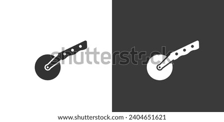 Minimalist Pizza Cutter Icon: Black Silhouette on White Background and Inverted White on Black. Vector Design for a Clean Aesthetic. Pizza cutter icon simplistic Illustration in Minimalist Style