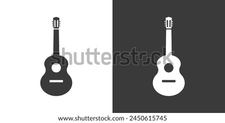 Classical guitar icon black and white style. Classic guitar black icon silhouette on white background and an inverted color on black background. Simple guitar icon for studio web, mobile app, branding