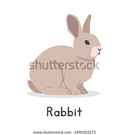 Rabbit vector illustration. Cute bunny rabbit cartoon clipart, animal in flat style. Farm animals concept, rural farming. Livestock animal small rabbit vector design isolated on white background