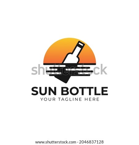 Bottle message with sun logo design inspiration