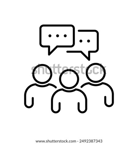 thin line teamwork icon like virtual webinar or chatroom. simple outline trend modern thought logotype graphic lineart stroke art design isolated on white. concept of three people with speechbubble