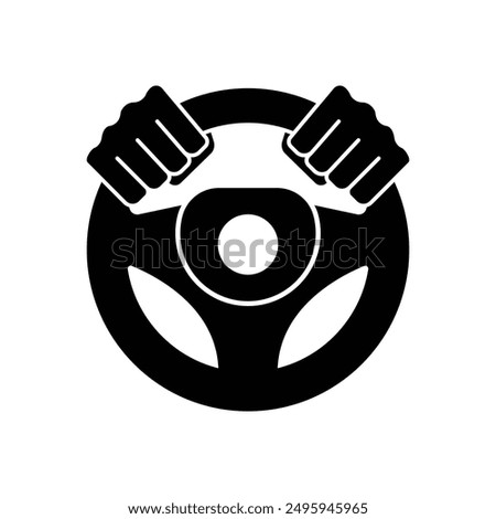 Steering wheel icon. Hands on steering wheel. Driver. Driving car. Test drive. Vector icon isolated on white background.