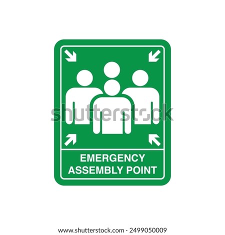 Emergency evacuation assembly point sign, gathering point signboard, vector illustration.