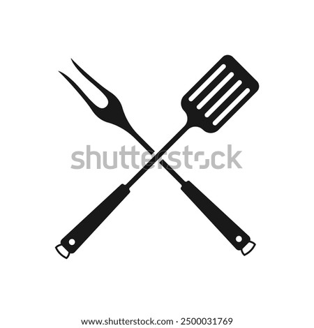 Spatula and fork icon. BBQ and grill tools. Barbecue utensil. Vector illustration.