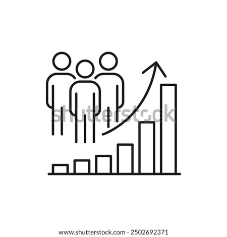 population growth icon, increase social development, global demography, people evolution chart, thin line symbol on white background - editable stroke vector