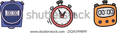 Set of Stopwatch, Timer illustration vector design isolated on a white background. Analog and digital speed measurements