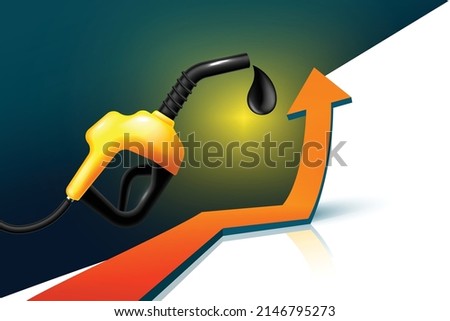 fuel price hike concept, diesel, petrol price hike in India.Gasoline Fuel Gas Petrol Oil Stock Value Market Demand Price Rise Increase Hike Up Skyrocket With Graph Chart Diagram Illustration Vector.