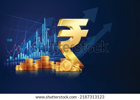 Indian economy increase bull market. indian stock market high growth or indian rupee symbol with stock market. 