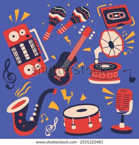 various kinds of musical instrument sticker packs