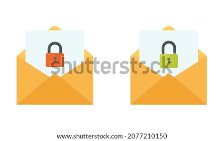 Email lock icon. An open envelope with a lock and unlock icon.