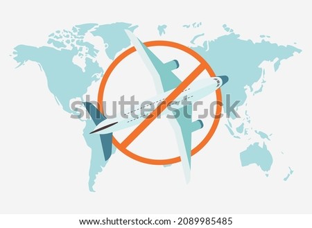 Flight change or cancellation, international flight delays.
World map and flight cancellation icon.