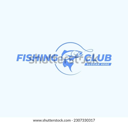 Fishing Logo. Unique and Fresh Stripped bass Fish Jumping out of the water.