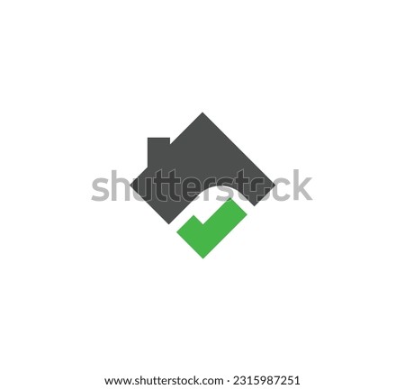 Real estate with check mark vector logo. Home with window and chimney on the roof, house with tick or checkmark symbol - realty icons.