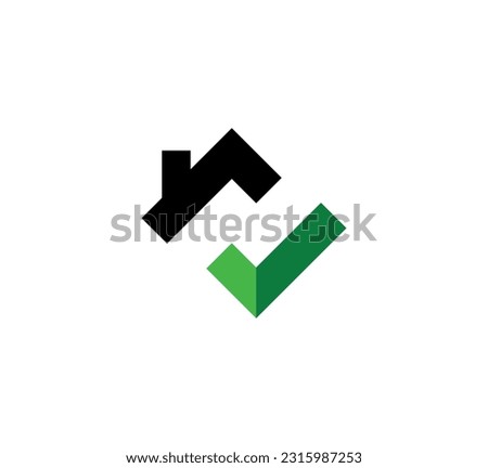 Real estate with check mark vector logo. Home with window and chimney on the roof, house with tick or checkmark symbol - realty icons.