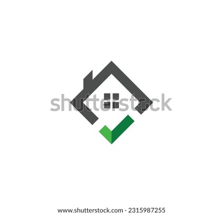 Real estate with check mark vector logo. Home with window and chimney on the roof, house with tick or checkmark symbol - realty icons.